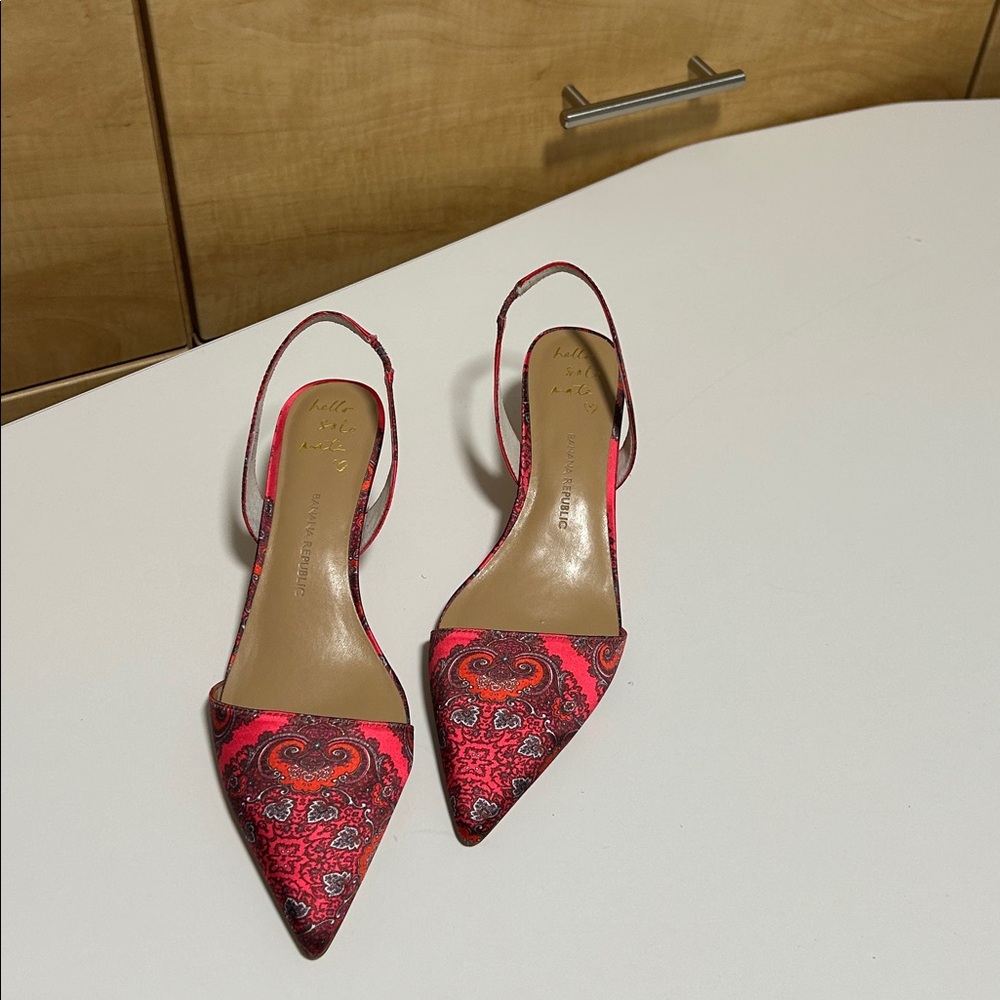 Banana Republic Red and Black Paisley Slingback Heels